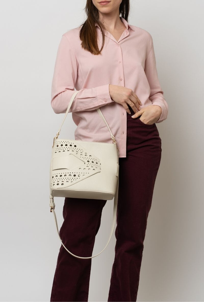 Wholesaler BESTINI - Bucket bag with shoulder strap and openwork pattern