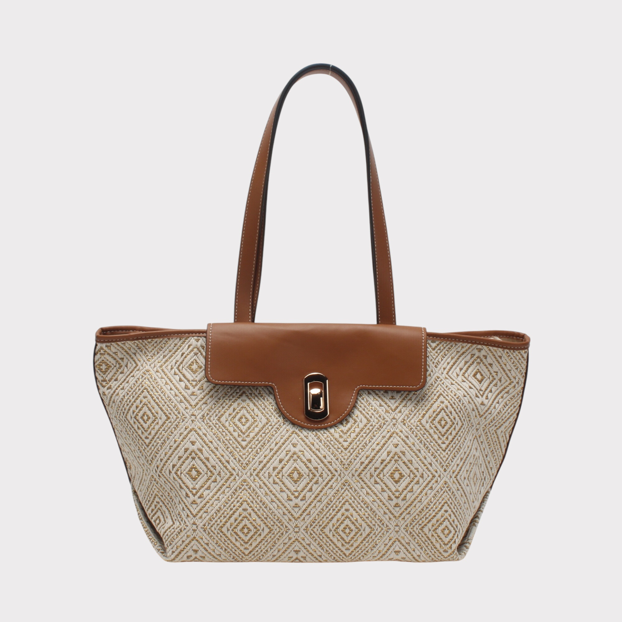 Wholesaler BESTINI - Tote bag with handle, shoulder strap, bi-material, pattern, and classic clasp