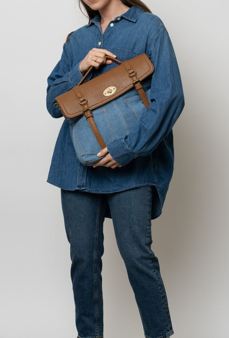 Grossista BESTINI - Borsa a tracolla rimovibile, biblioteca di jeans, chiusura dorata
