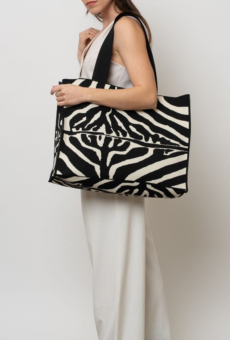 Grossista BESTINI - Borsa per la spesa classica, chiusura zippata, effetto zebra, effetto leopardo
