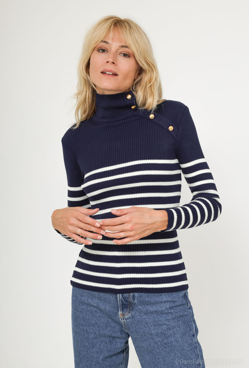 Großhändler BIGDART - Gestreifter Pullover mit Knöpfen