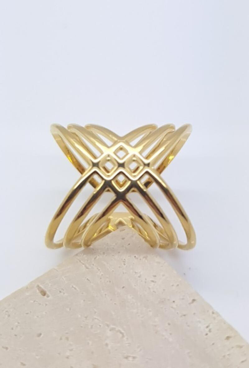 Wholesaler Bijoussimo - Triple cross steel adjustable ring