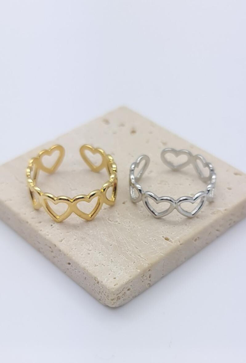 Wholesaler Bijoussimo - Adjustable steel ring row of hearts