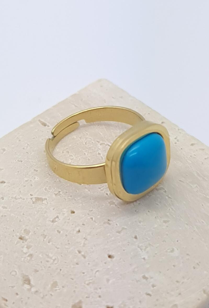 Wholesaler Bijoussimo - Turquoise square adjustable square steel ring