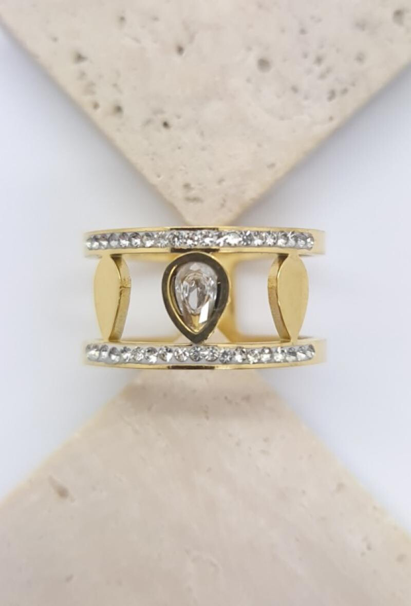 Wholesaler Bijoussimo - Adjustable steel ring 3 drops and rhinestones