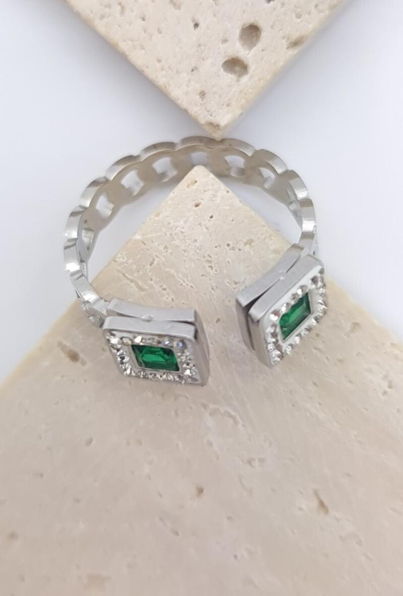 Wholesaler Bijoussimo - Green square double square adjustable ring