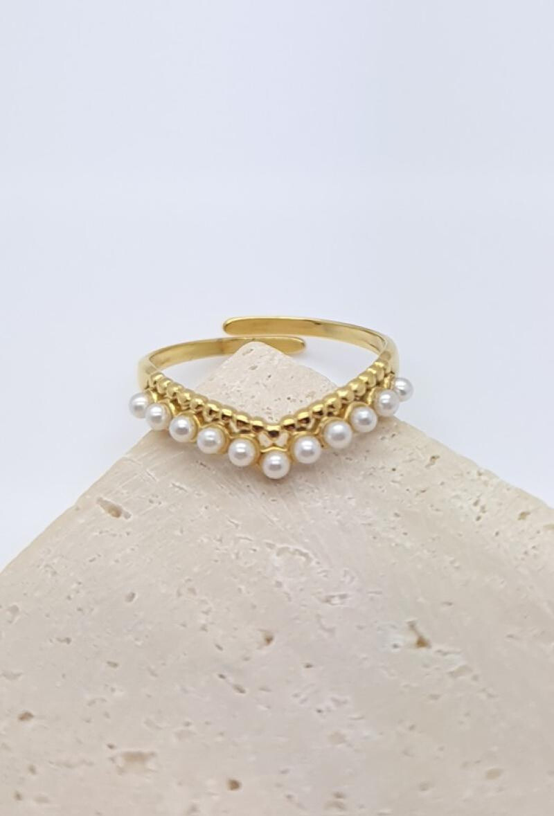Wholesaler Bijoussimo - V -adjustable steel ring with pearls