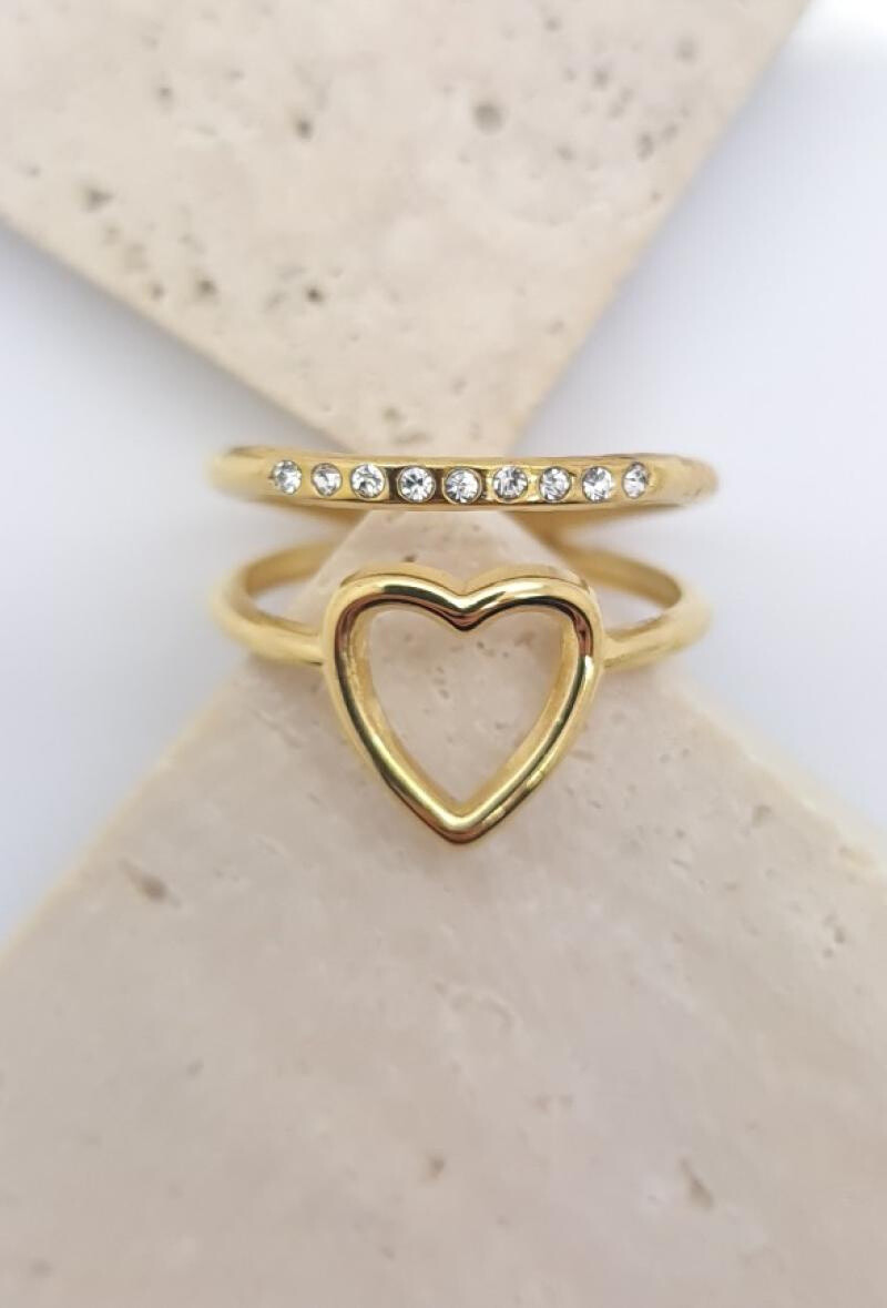 Wholesaler Bijoussimo - Adjustable Steel Ring Heart and Rhinestone