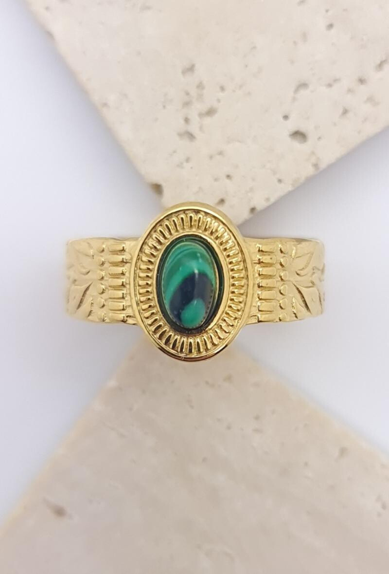 Wholesaler Bijoussimo - Green oval steel adjustable ring
