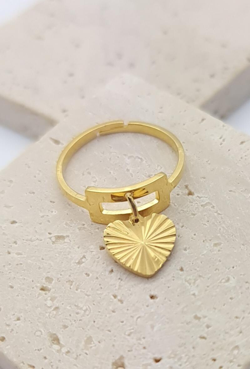 Wholesaler Bijoussimo - Rectangle steel adjustable ring with heart