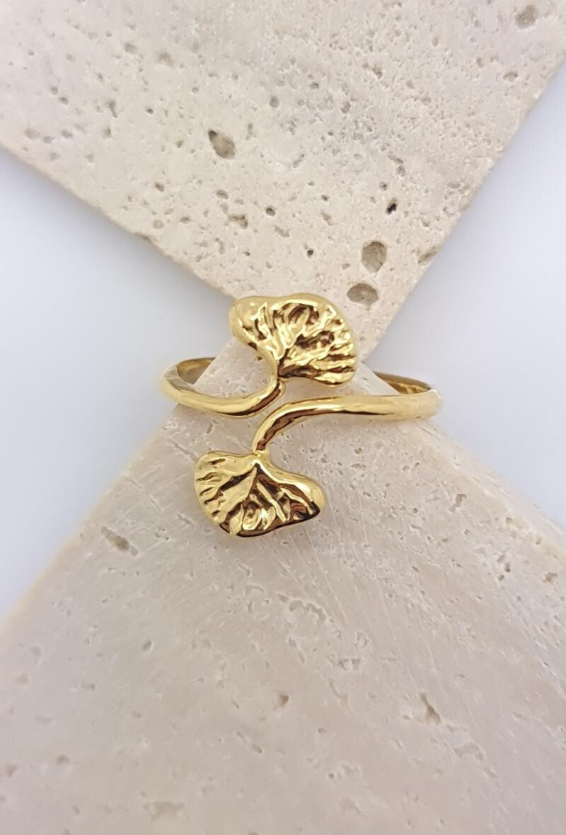 Wholesaler Bijoussimo - Ginkgo double leaf adjustable steel ring