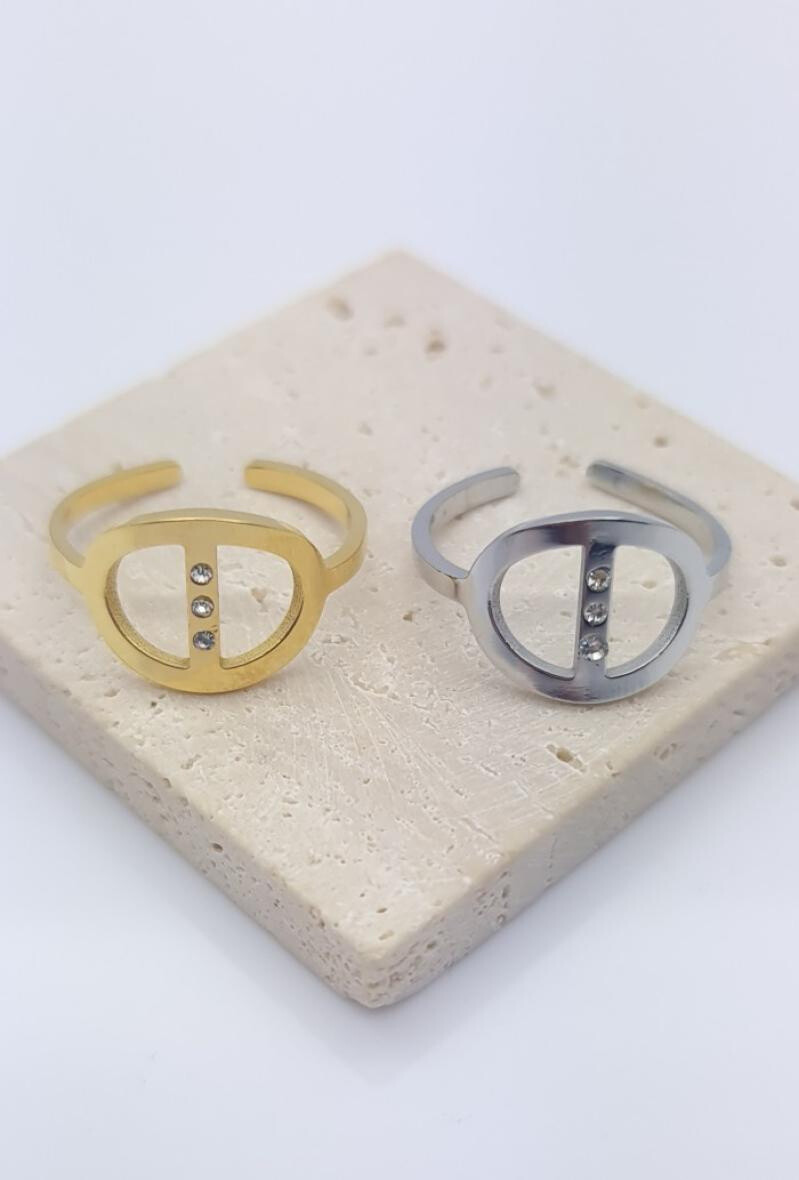 Grossiste Bijoussimo - Bague ajustable acier maillons 3 strass