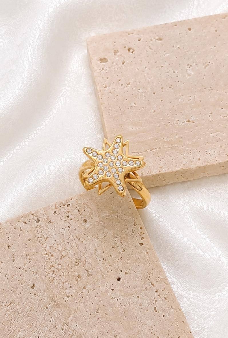 Wholesaler Bijoussimo - Adjustable gold-plated steel ring for women, rotating star design