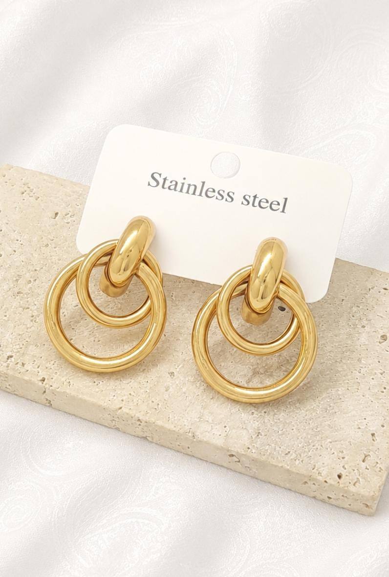 Mayorista Bijoussimo - Pendientes de acero para mujer, aros dorados (M14)