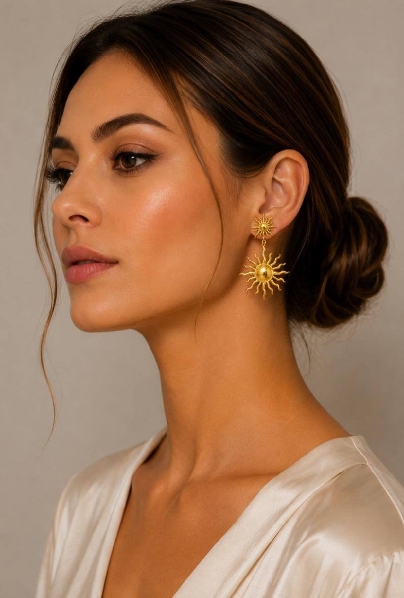 Grossiste Bijoussimo - Boucles d'oreilles acier doré double soleil
