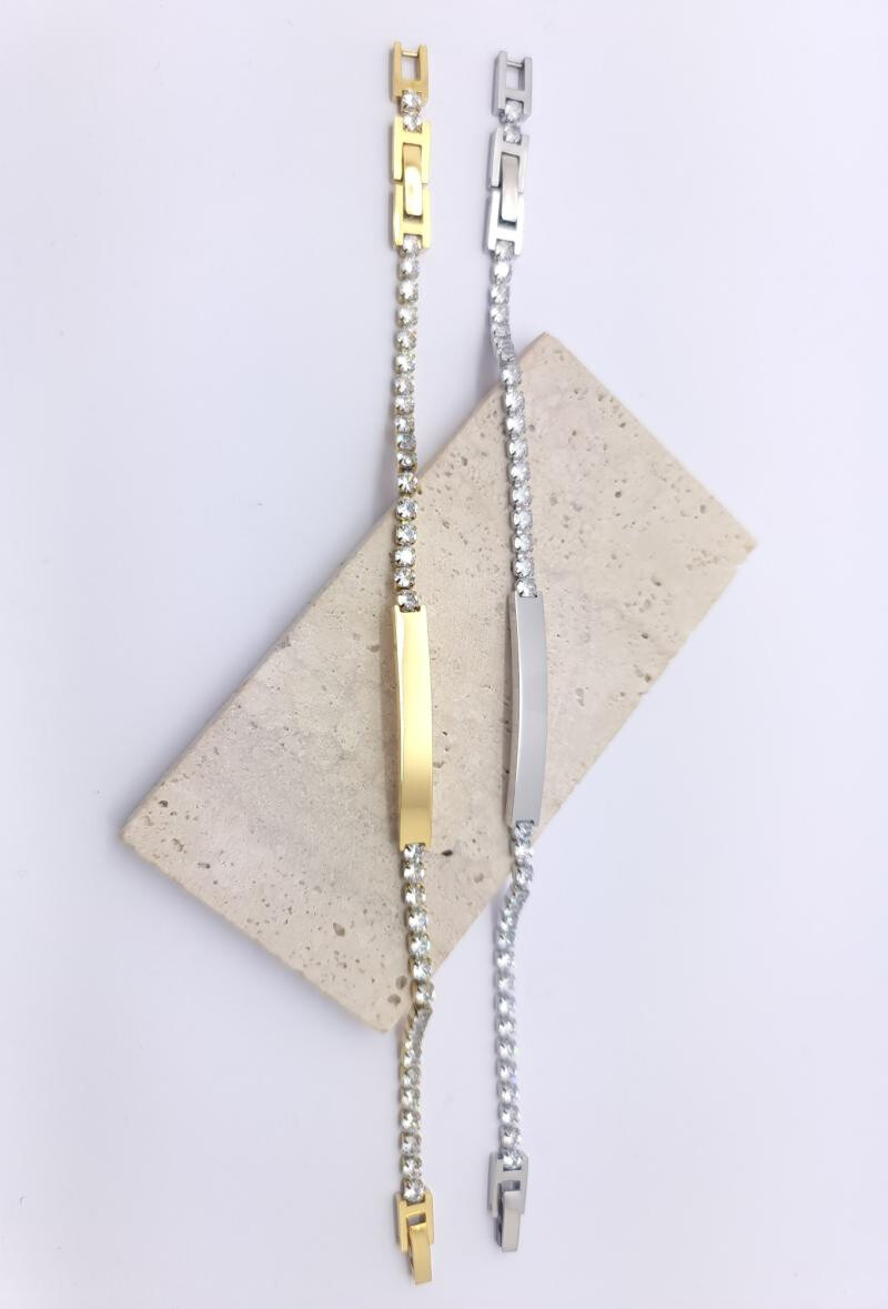 Wholesaler Bijoussimo - Steel bracelet to burn gourmette woman square mesh rhinestones