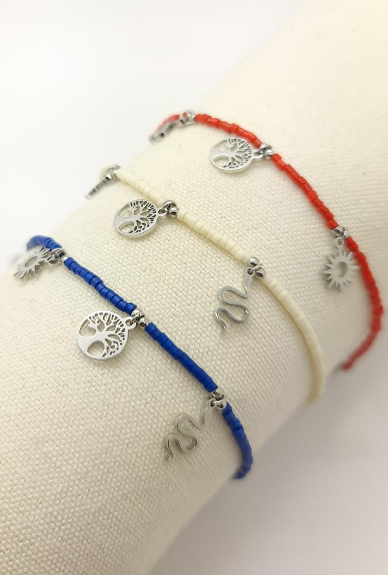 Grossiste Bijoussimo - Bracelet acier perles miyuki pendentifs arbre de vie, serpent, soleil