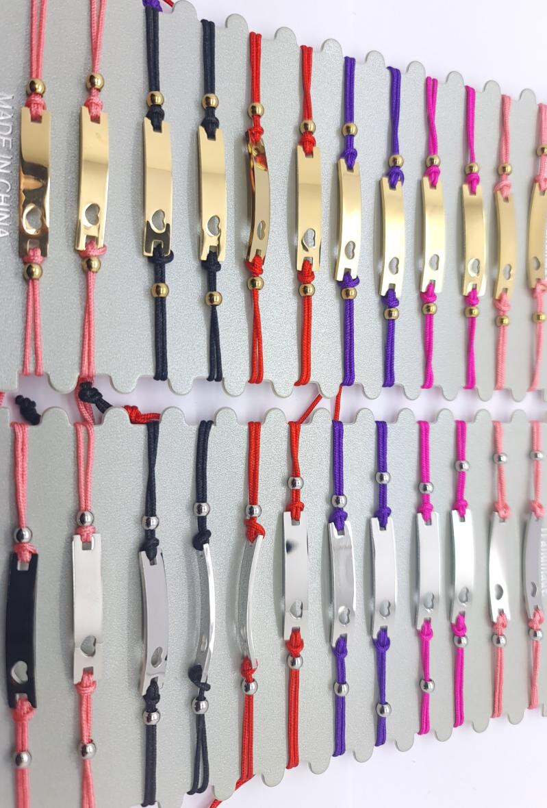 Wholesaler Bijoussimo - Set of 12 bracelets to engrave a rectangle woman with heart, braided cords