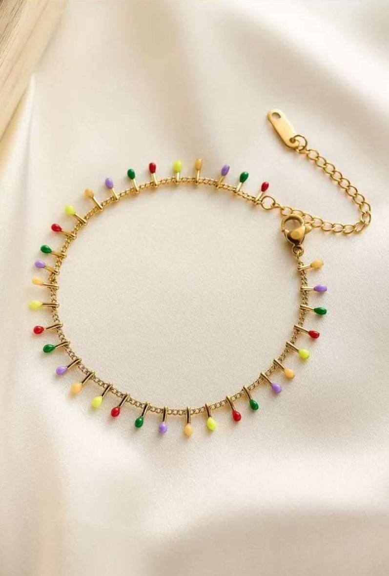Großhändler Bijoussimo - Damenarmband aus vergoldetem Emaille-Stahl mit bunten Anhängern