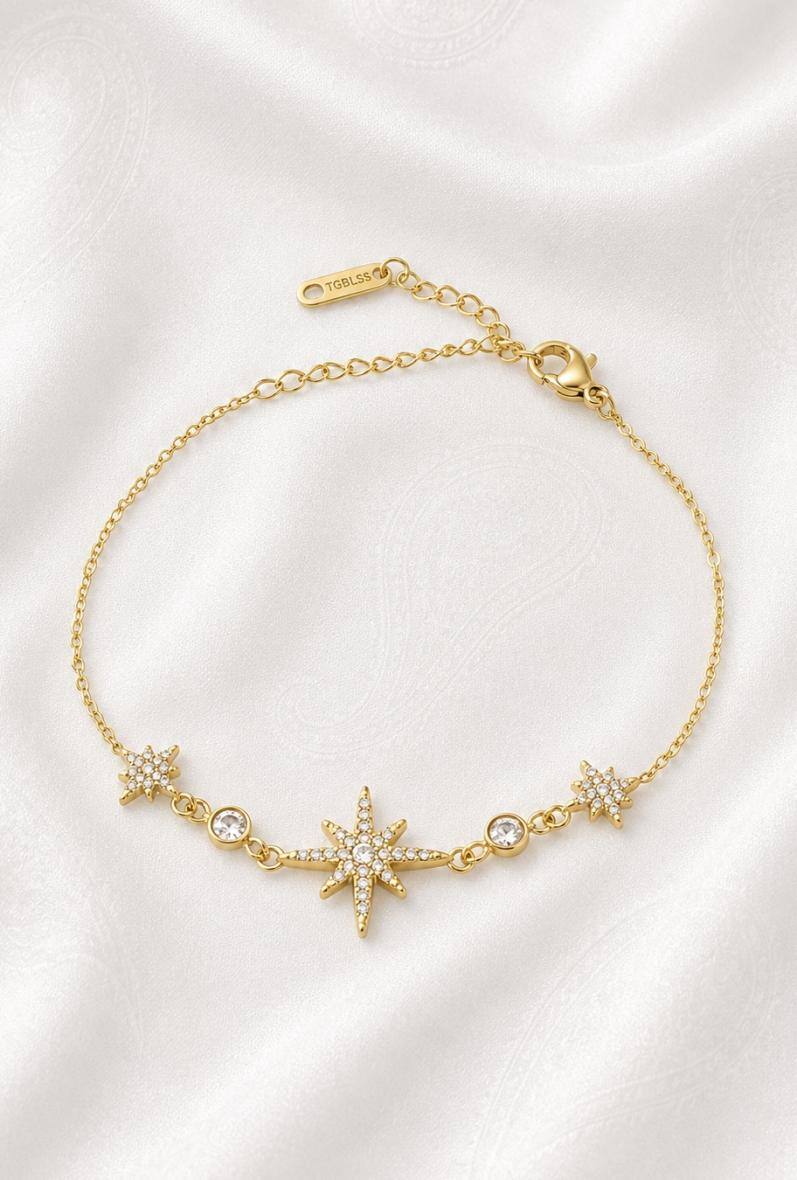 Mayorista Bijoussimo - Pulsera de acero dorado para mujer, estrellas del norte, strass
