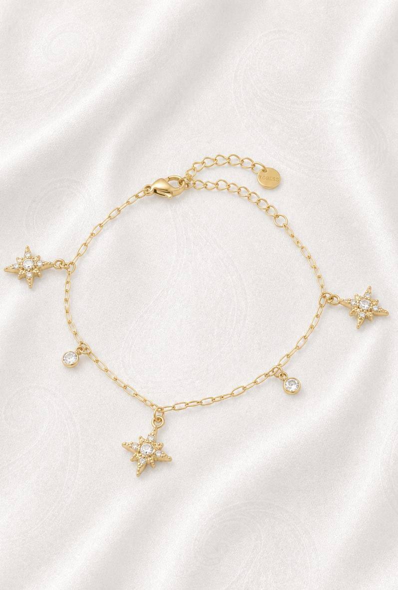Mayorista Bijoussimo - Pulsera de acero dorado para mujer, estrellas del norte, strass