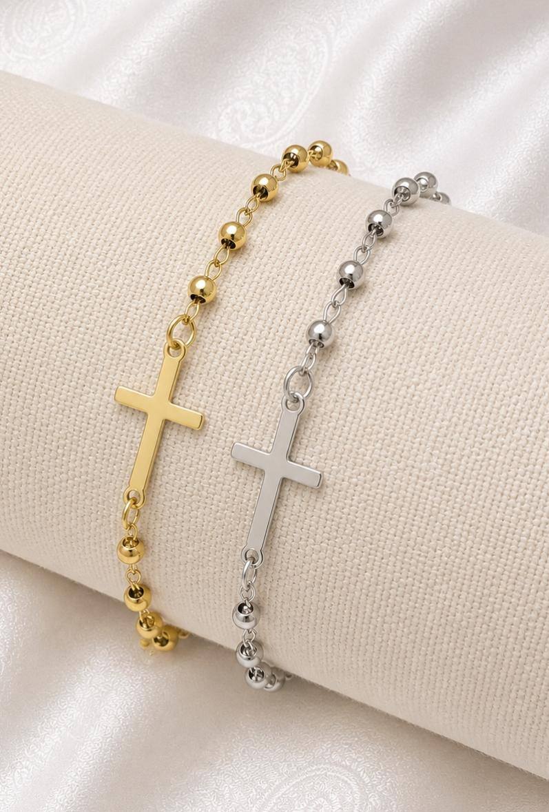 Mayorista Bijoussimo - Pulsera de acero para mujer, rosario, cruz
