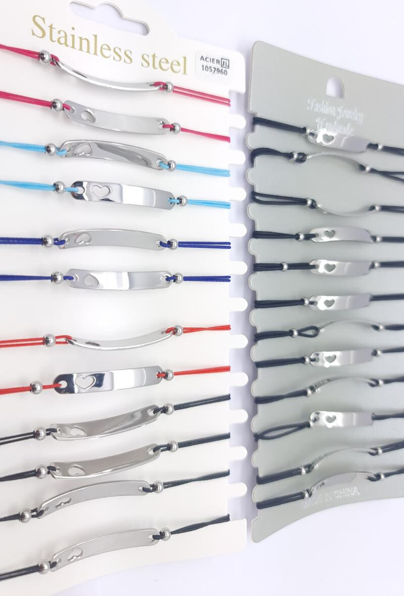 Wholesaler Bijoussimo - Set of 12 branching bracelets rectangle rounded heart, elastic cords