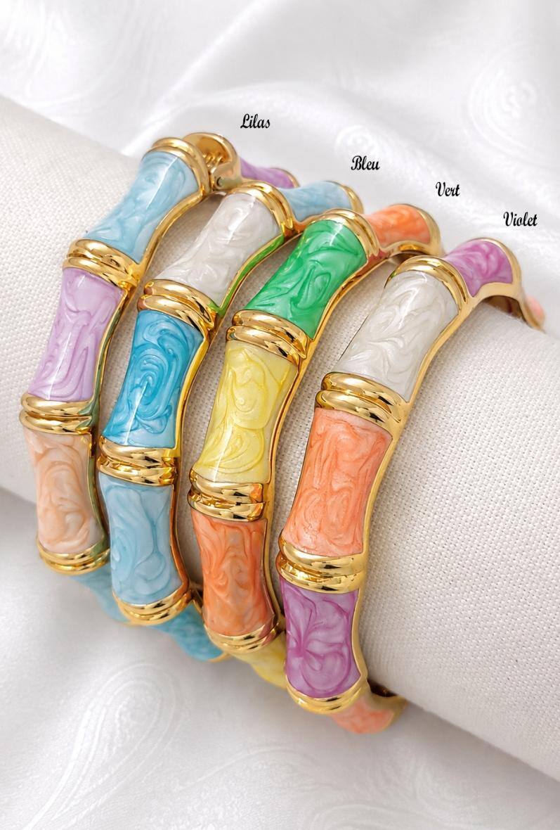 Grossiste Bijoussimo - Bracelet acier rigide doré femme, emaillé coloré