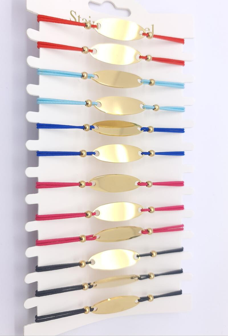 Wholesaler Bijoussimo - Set of 12 golden oval women bracelets, elastic cords