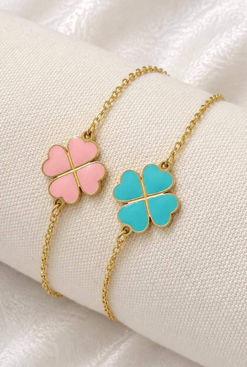 Wholesaler Bijoussimo - Women's gold-plated steel bracelet, colorful clover (15cm+5cm)