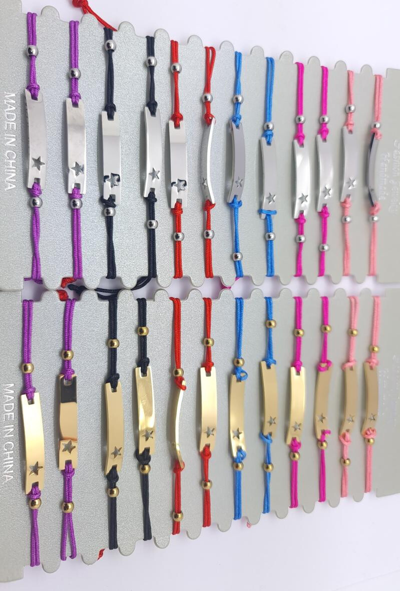 Wholesaler Bijoussimo - Set of 12 bass bracelets with a rectangle woman with star, braided cords