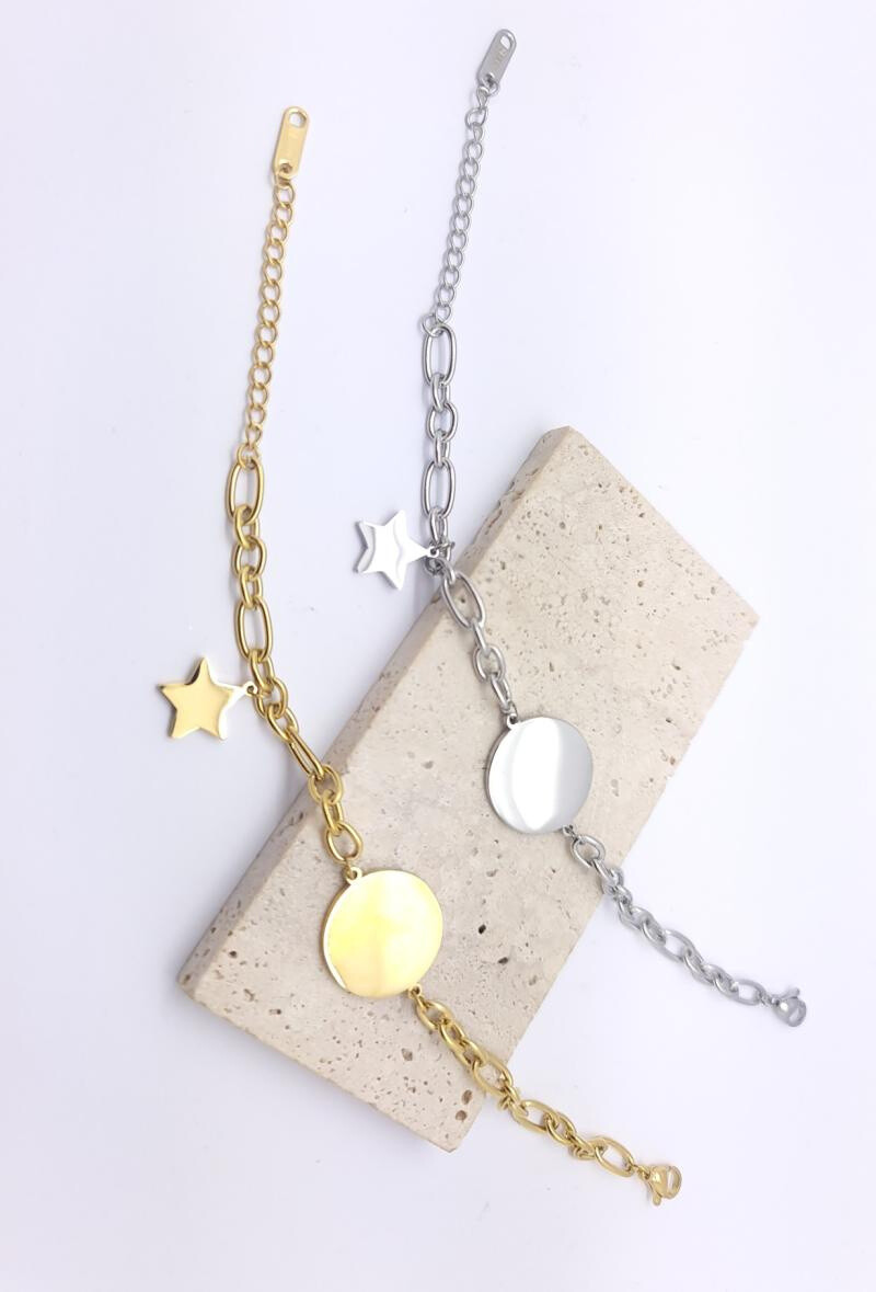 Wholesaler Bijoussimo - Steel bracelet to engrave disk with star pendant