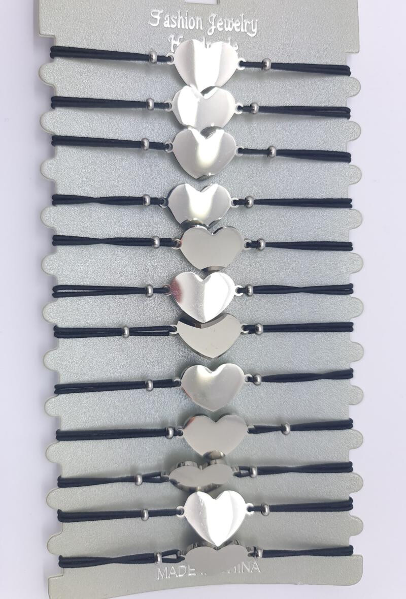 Wholesaler Bijoussimo - Set of 12 bracelets to engrave a heart woman, black elastic cords
