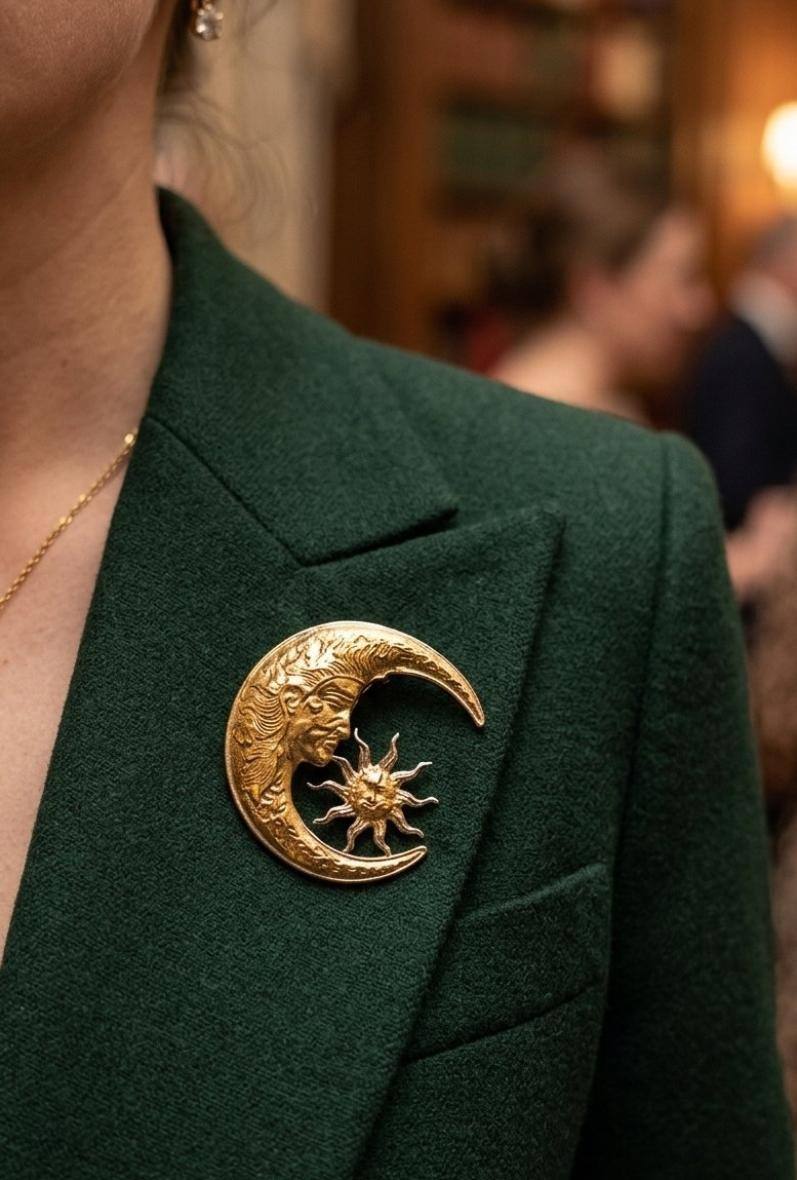 Grossiste Bijoussimo - Broche acier femme motif lune et soleil