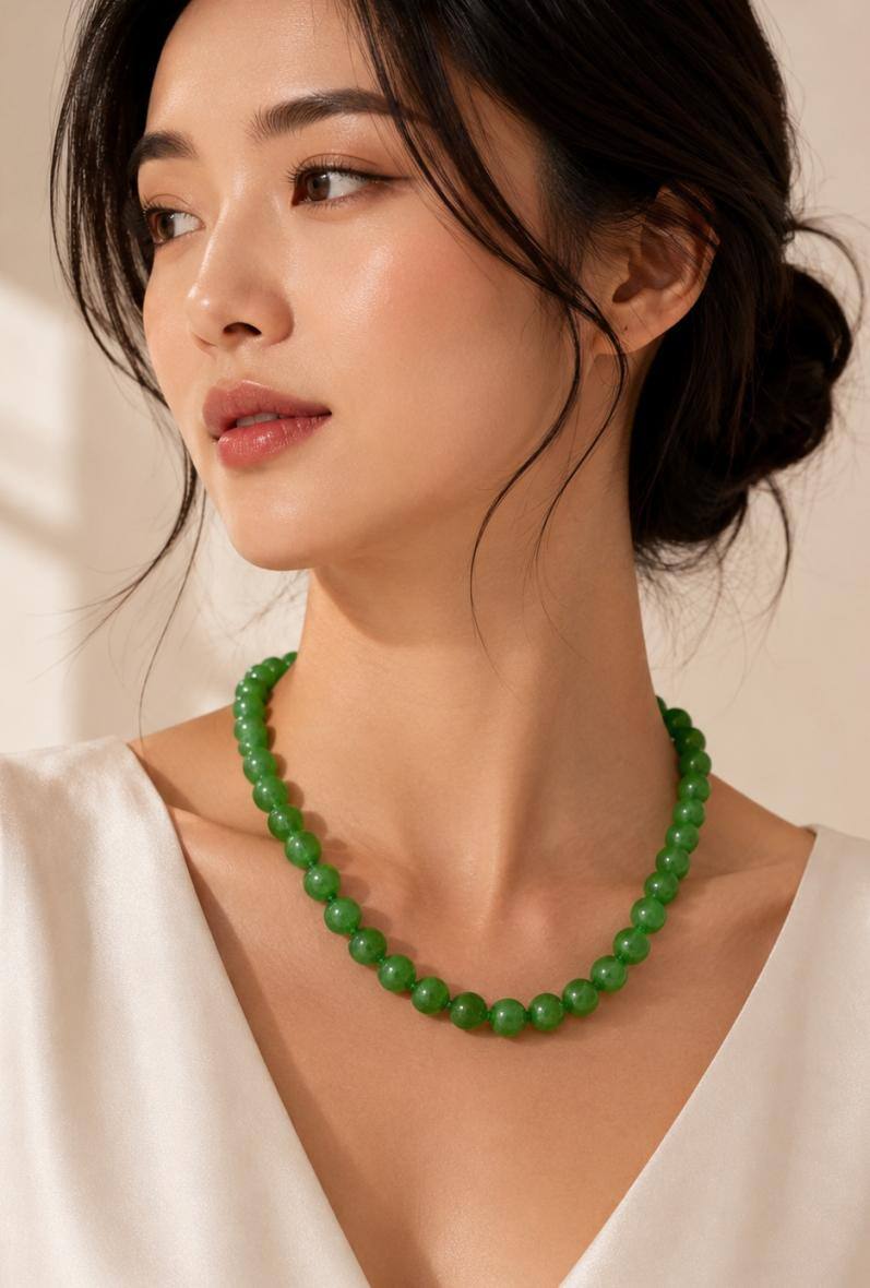 Mayorista Bijoussimo - Collar de piedra de 8mm (longitud aprox. 45cm), Jade verde oscuro