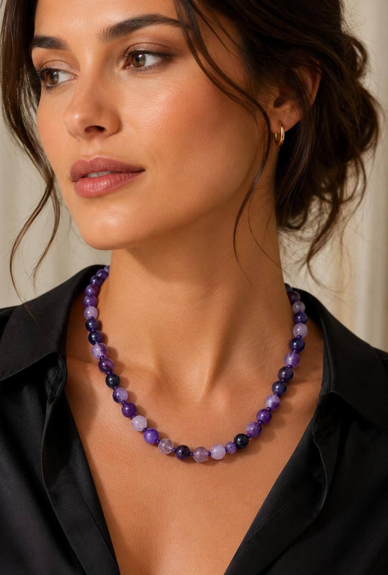 Mayorista Bijoussimo - Collar de piedra de 8mm (longitud aprox. 45cm), Ágata a rayas moradas