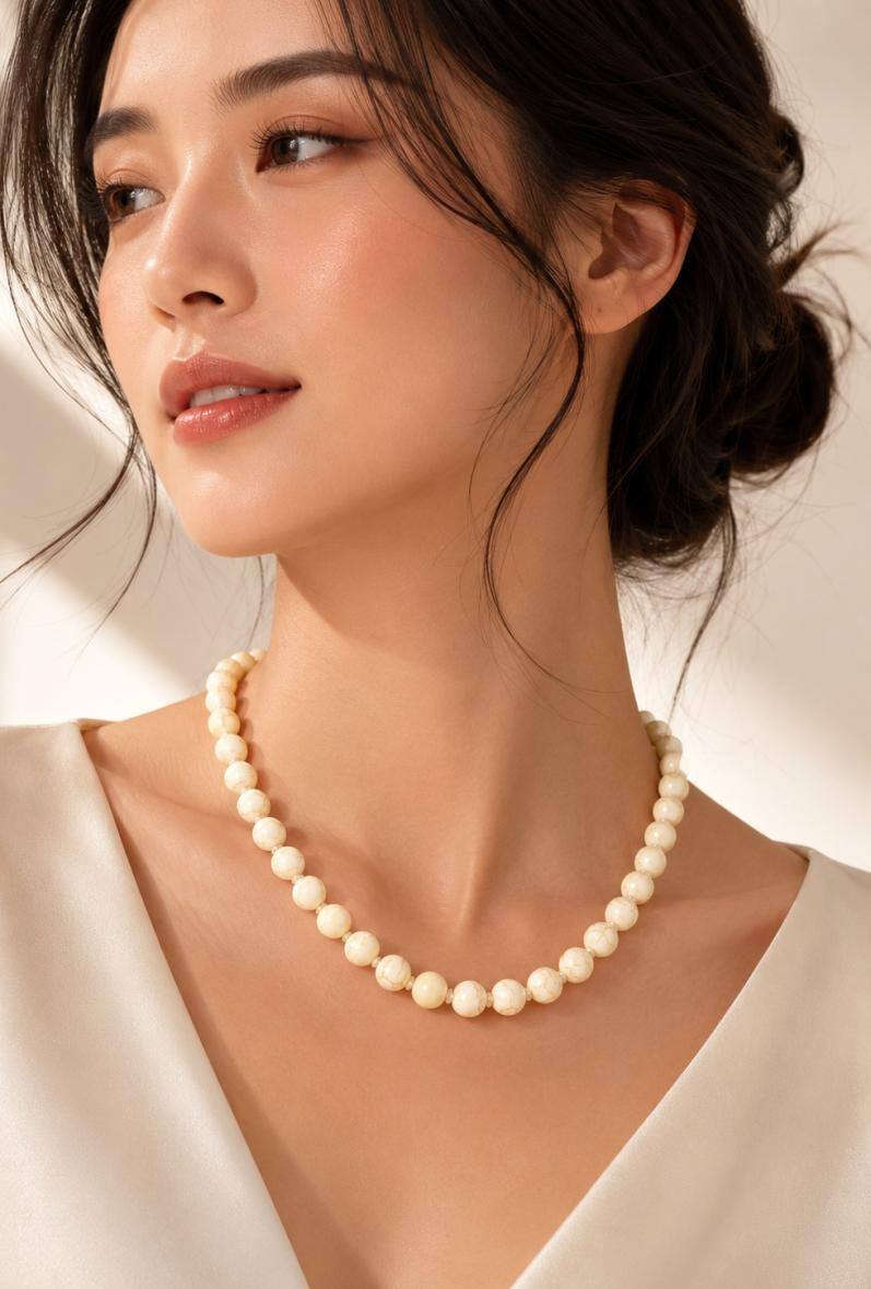Mayorista Bijoussimo - Collar de piedra de 8mm (longitud aprox. 45cm), Howlita beige