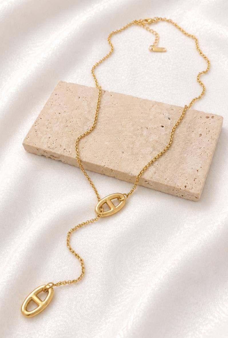 Mayorista Bijoussimo - Collar en Y de acero dorado para mujer con eslabones marinos (ajustable)