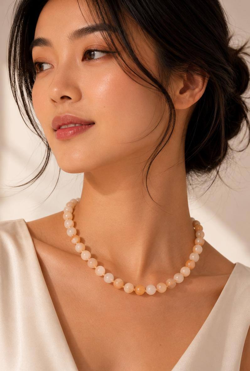 Mayorista Bijoussimo - Collar de piedra de 8mm (longitud aprox. 45cm), Aventurina rosa melocotón