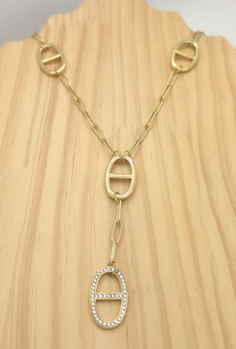 Mayorista Bijoussimo - Collar largo de acero dorado para mujer con grandes eslabones marinos