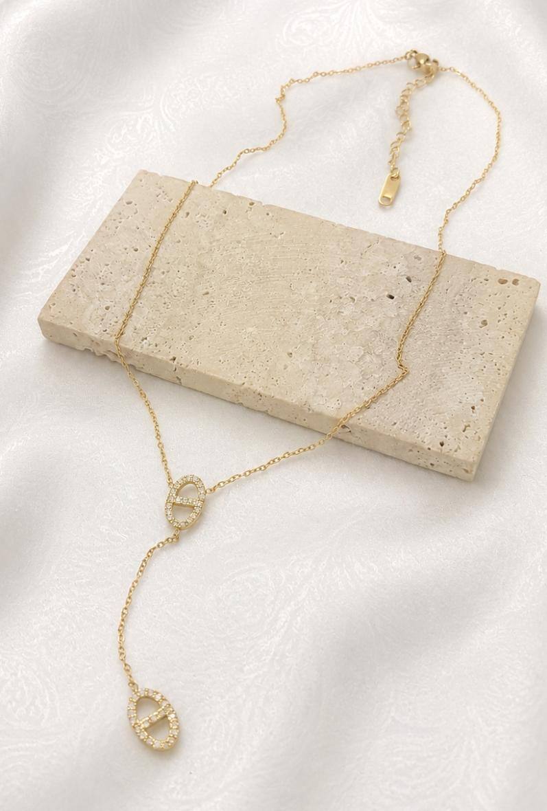 Mayorista Bijoussimo - Collar de acero en forma de Y/dorado para mujer con eslabones marinos y strass