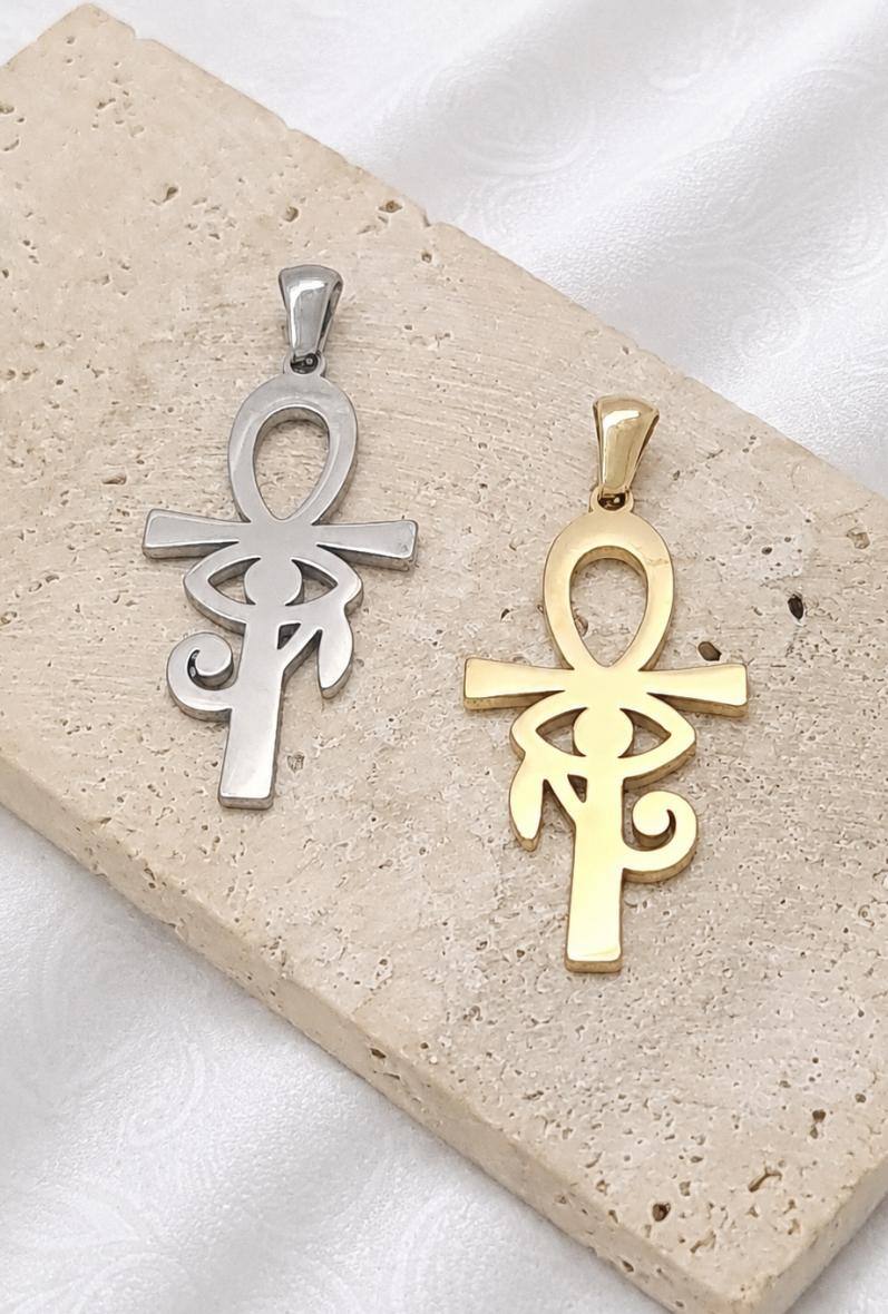 Grossiste Bijoussimo - Pendentif acier croix égyptienne Ankh et œil de Râ