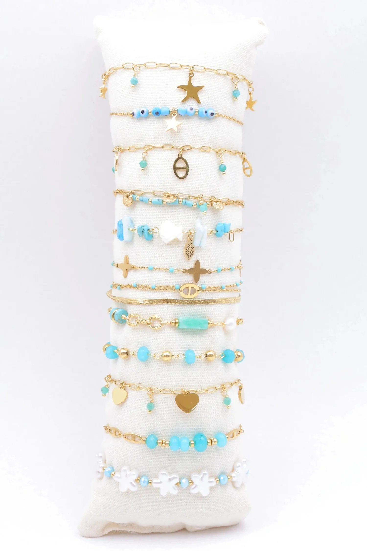 Grossiste Bijoux Mystères - Lot de 12 bracelets en acier inoxydable avec coussin