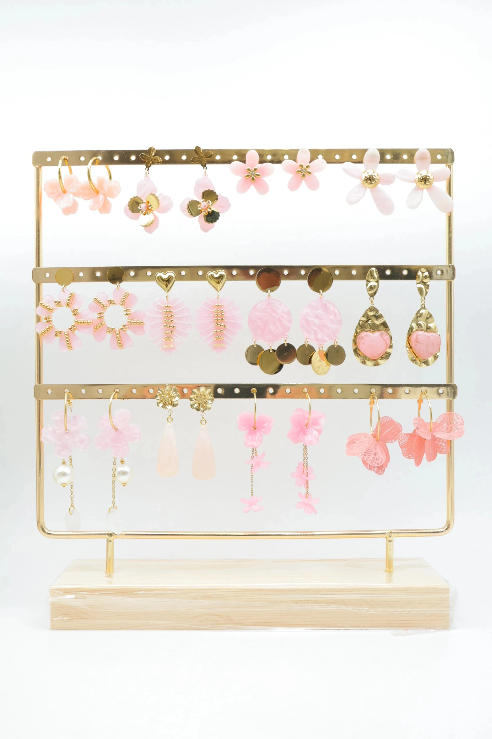 Mayorista Bijoux Mystères - Juego de 12 pares de pendientes con soporte de exhibición.