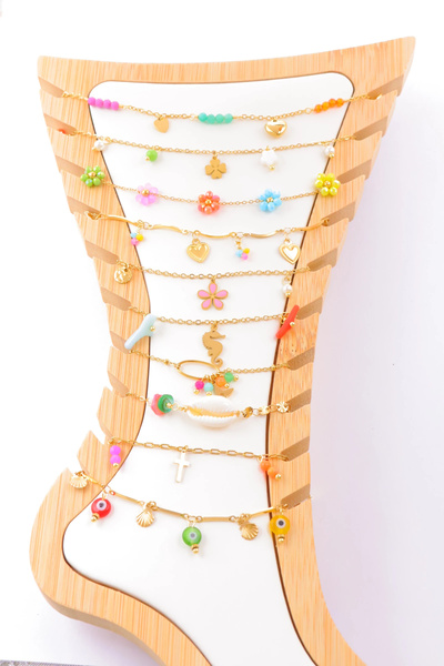 Grossista Bijoux Mystères - Set di 10 cavigliere in acciaio inossidabile con espositore Grossista Bijoux Mystères - Set di 10 cavigliere in acciaio inossidabile con espositore