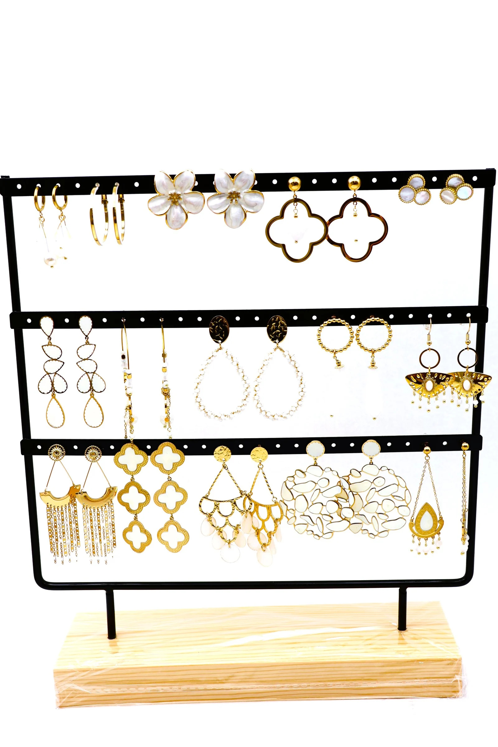 Mayorista Bijoux Mystères - Juego de 15 pares de pendientes con soporte de exhibición.