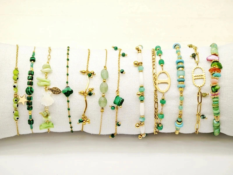 Mayorista Bijoux Mystères - Conjunto de 12 pulseras de acero inoxidable con cojín