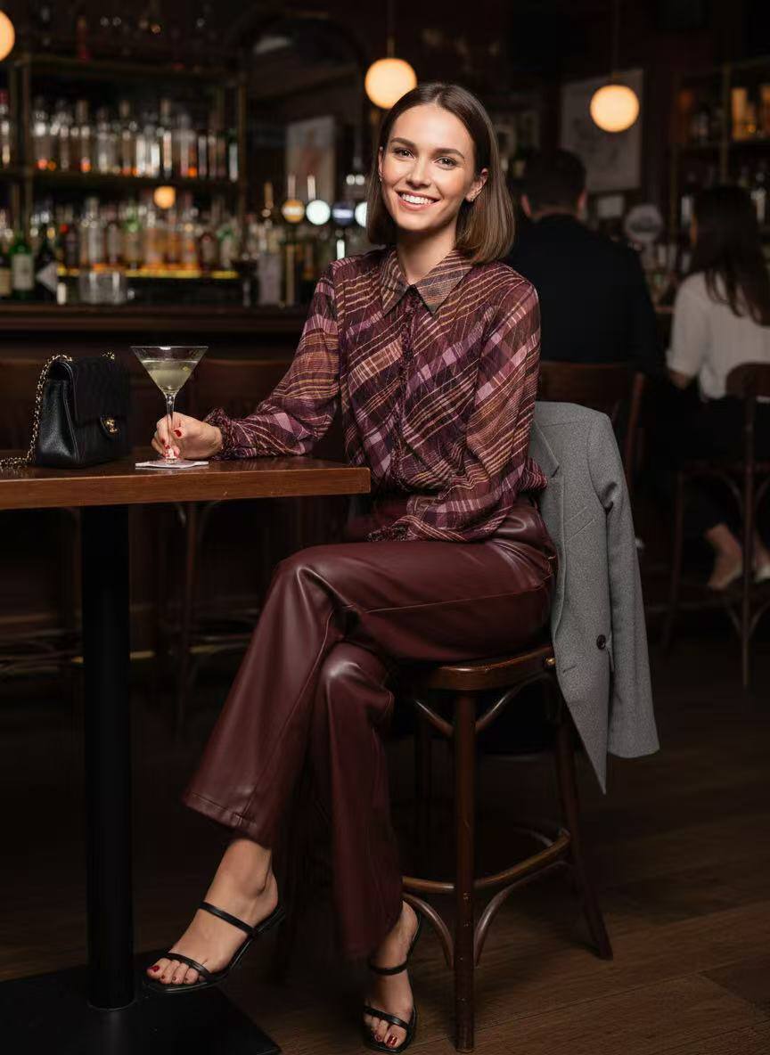 Shimmering polyester shirt, perfect for summer evenings, made in China. Light and elegant to shine in the warm season.