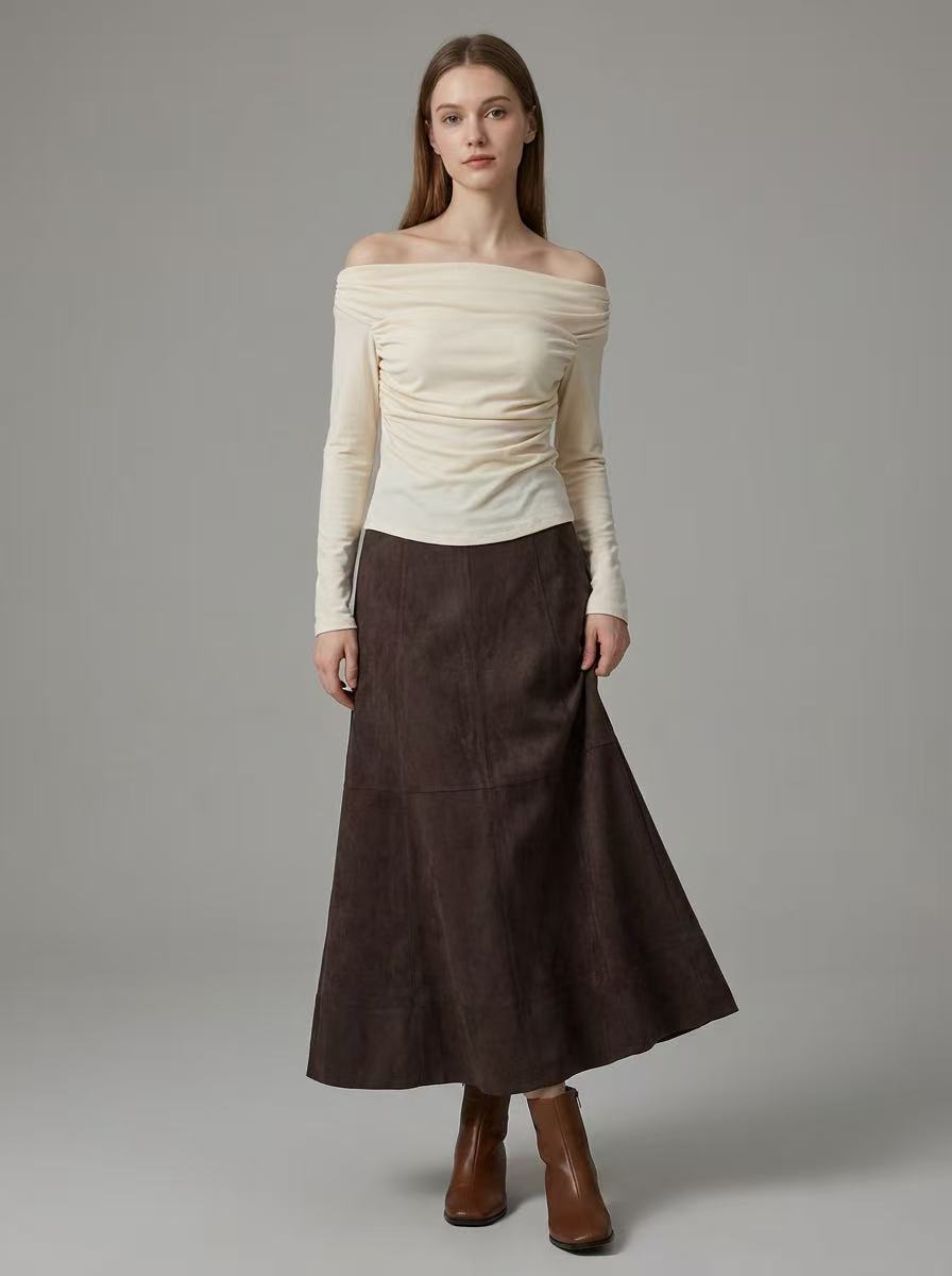 Großhändler Bisou's project - Damen-Midirock aus Wildleder, ausgestellte Bahnenkonstruktion, hohe Taille, fließender strukturierter Rock im Boho-Western-Stil für dich Großhändler Bisou's project - Damen-Midirock aus Wildleder, ausgestellte Bahnenkonstruktion, hohe Taille, fließender strukturierter Rock im Boho-Western-Stil für dich