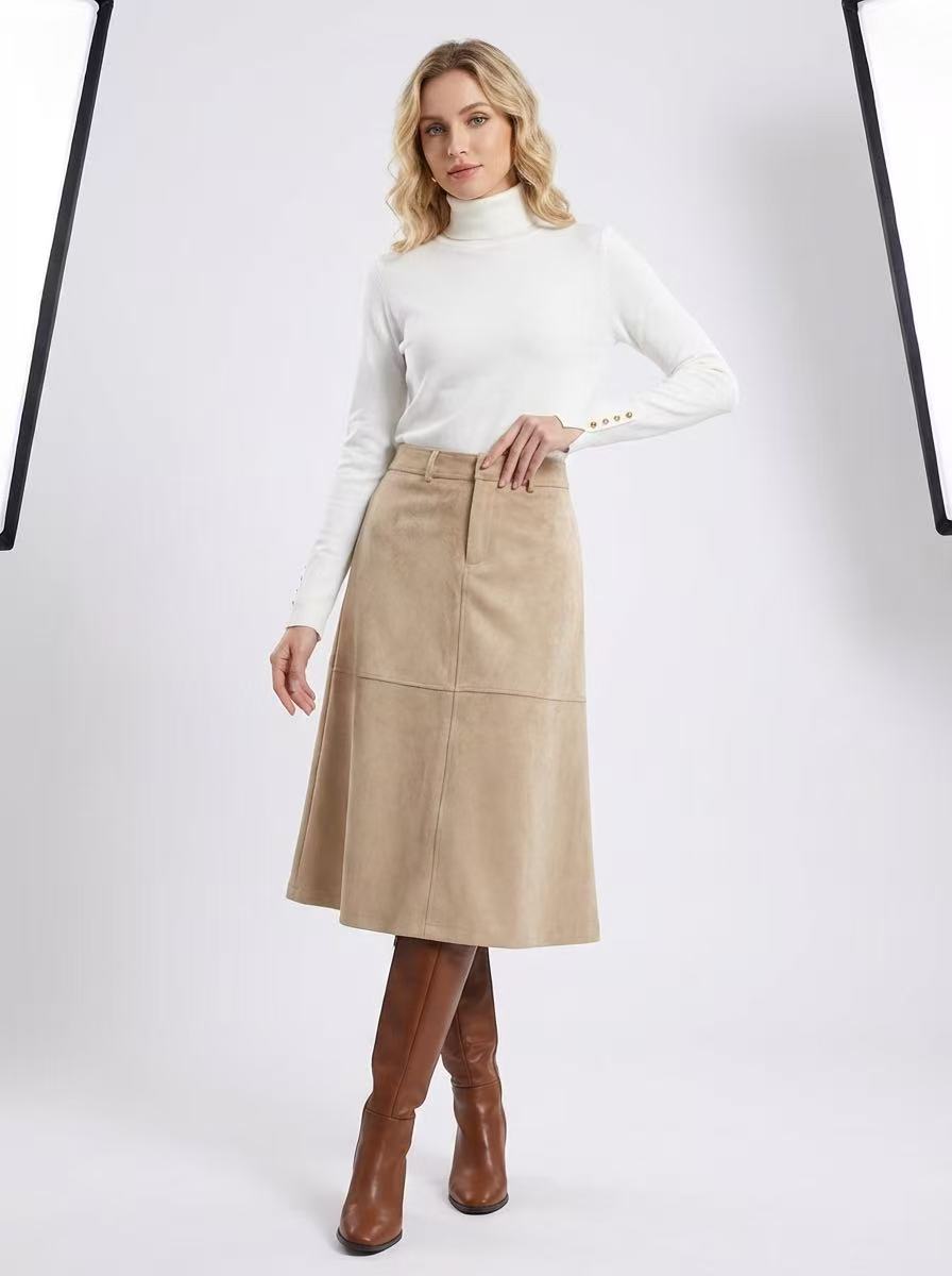 Großhändler Bisou's project - Hoch taillierter Boho-Chic-Wildlederrock, ausgestellter Midirock mit Paneelen strukturiert, fließender Schnitt ideal für trendige Alltagslooks. Großhändler Bisou's project - Hoch taillierter Boho-Chic-Wildlederrock, ausgestellter Midirock mit Paneelen strukturiert, fließender Schnitt ideal für trendige Alltagslooks.
